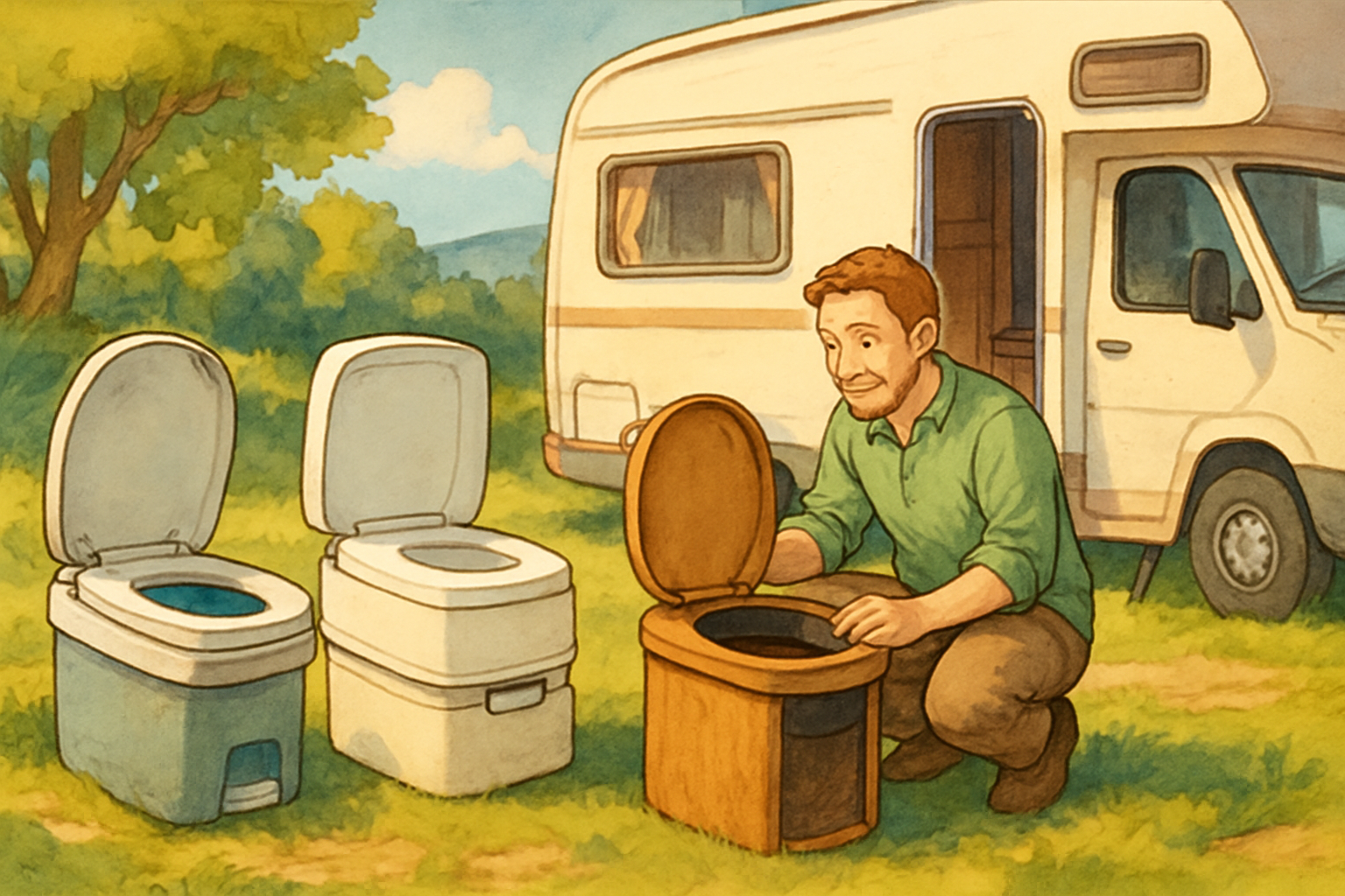 Moderne Campingtoilette im Wohnmobil mit verschiedenen Toilettentypen im Vergleich