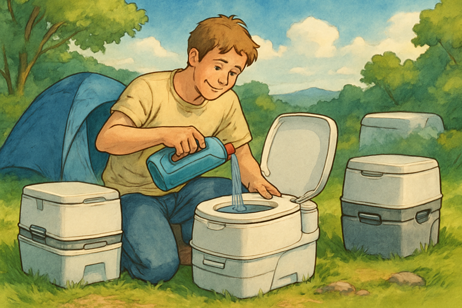 Moderne Chemietoilette mit Spülsystem für komfortables Camping