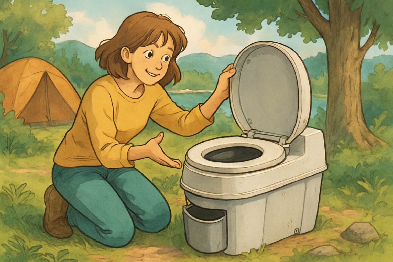 Moderne Trockentrenntoilette aus Holz für umweltfreundliches Camping